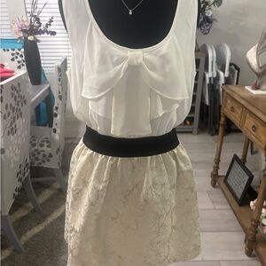 Iz Byer Cream and Black Mini Dress